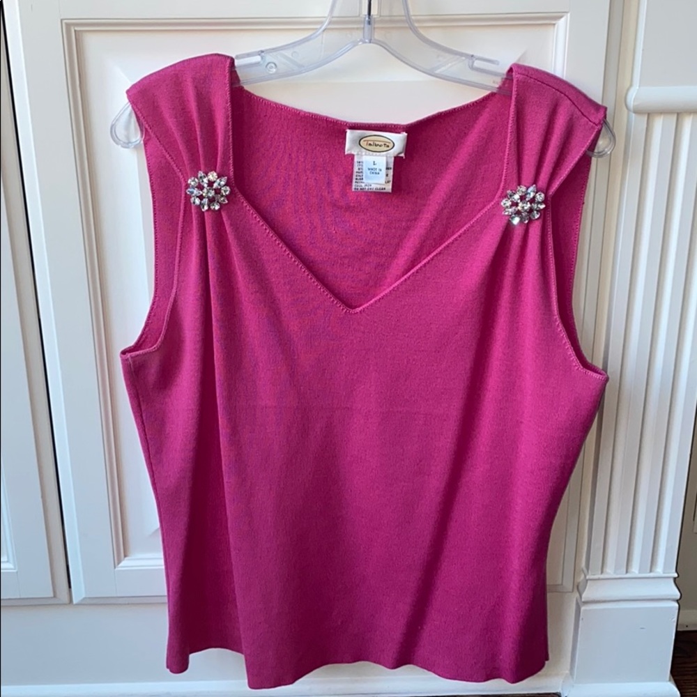 Talbot’s Raspberry Pink Knit Top w/ Rhinestone Detail - Size L